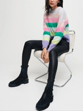 MAJE Stretch High Waisted Lamb Leather Leggings Black FR 34 US XS Org $895